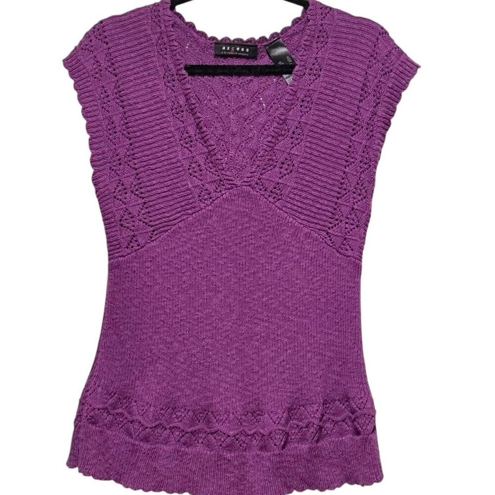 Y2K Babydoll Purple Open Knit V-neck Womens Sweater Vest Size Medium